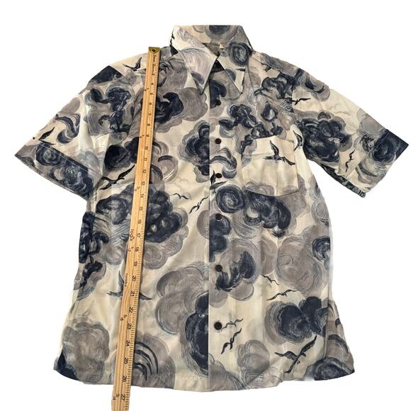 Vtg 70s Antron Nylon Short Sleeve Men's Shirt Blue White Cloud Bird Print Size M - Picture 8 of 8